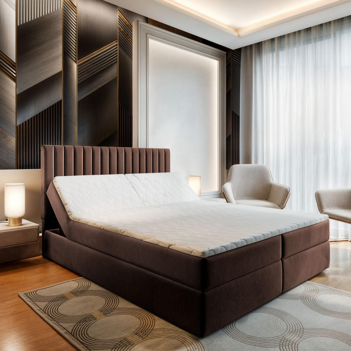 BOXBETT MURLO 160x200 cm mit Matratze und Topper - Braun - Braun, Holz (160/200cm) - MASSENO