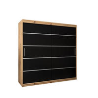 SCHWEBETÜRENSCHRANK 200/200/62 2-türig - Silberfarben/Schwarz, Holz/Kunststoff (200/200/62cm) - Abiks Möbel