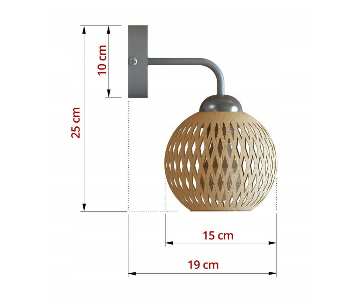 WANDLEUCHTE BOHO - Beige/Schwarz, Holz/Metall (19/25/15cm) - kiki design