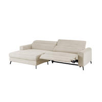ECKSOFA LAISKA Cremeweiß Cord Relaxfunktion - Creme/Schwarz, Textil/Metall (282/177cm) - KAWOLA