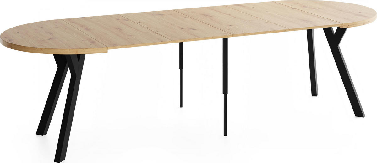 ESSTISCH Vero rund ausziehbar verlängerbar, Eiche Artisan Hellbraun 100-300/100/77 cm - Schwarz/Braun, Holz/Holzwerkstoff (100/300/76.5cm) - WFL GROUP