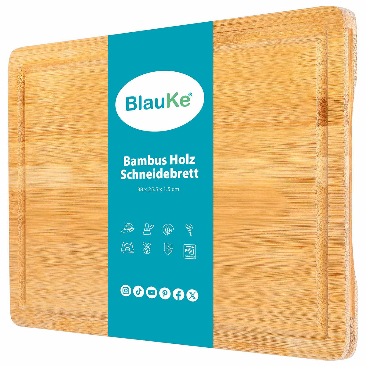 SCHNEIDEBRETT aus Holz mit Saftrille (38x25cm) - Beige, Holz (25.5/38cm) - BlauKe