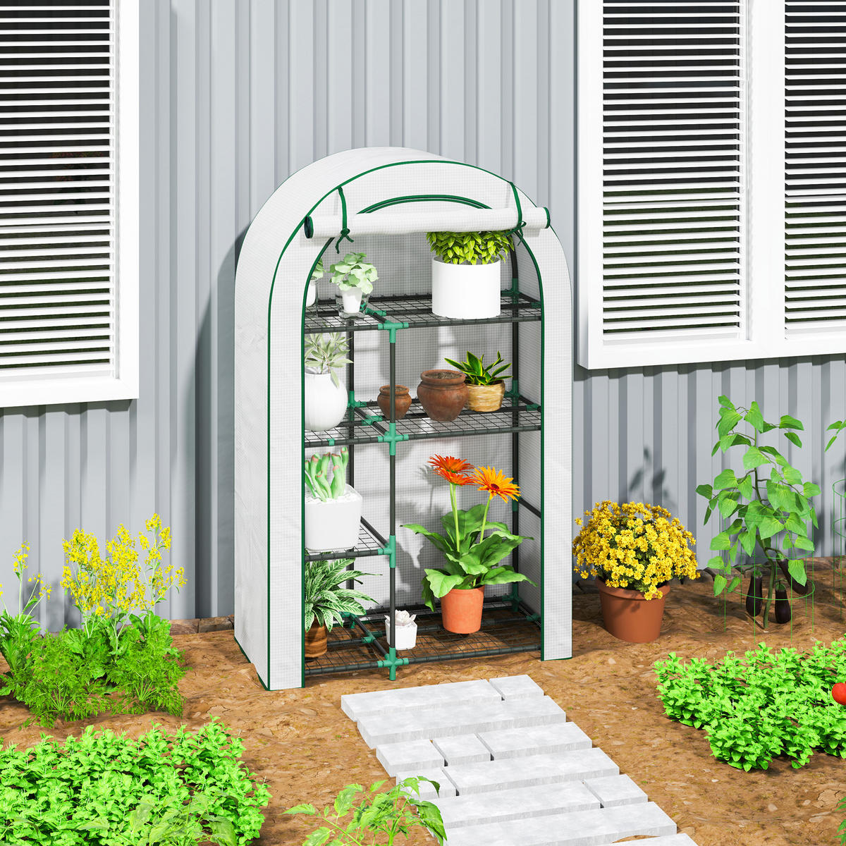 GEWÄCHSHAUS, 100L x 45B x 160H cm - Weiß, Kunststoff/Metall (45/160/100cm) - Outsunny