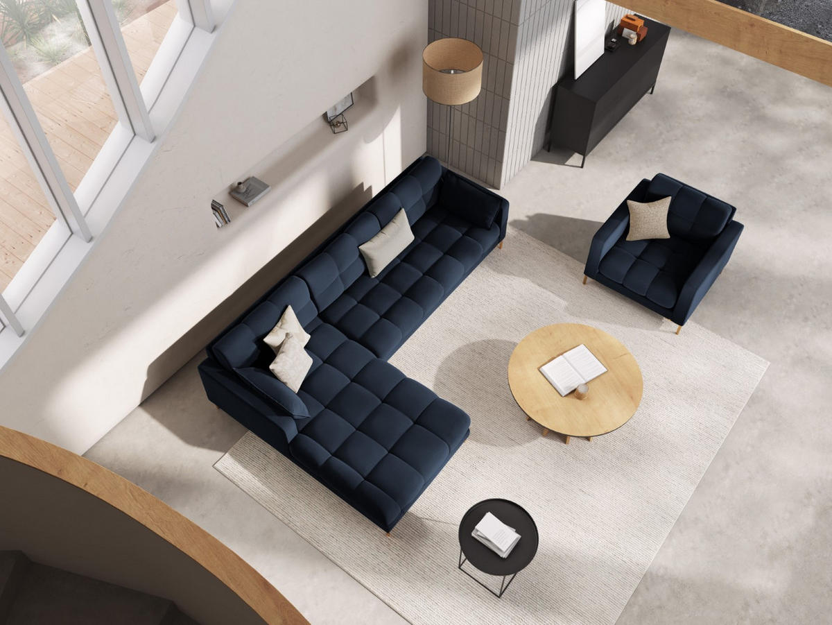 ECKSOFA links Mamaia aus Samt dunkelblau 5 Sitzplätze - Dunkelblau, Textil (185/293cm) - Micadoni