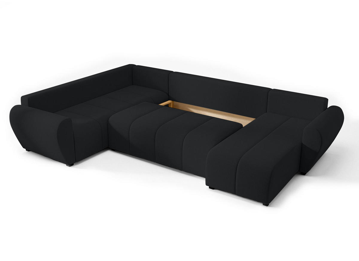 WOHNLANDSCHAFT Malatya U Form MAX Schwarz 311/145/82 cm mit Schlaffunktion - Schwarz, Kunststoff/Textil (303/82/208cm) - AX Living