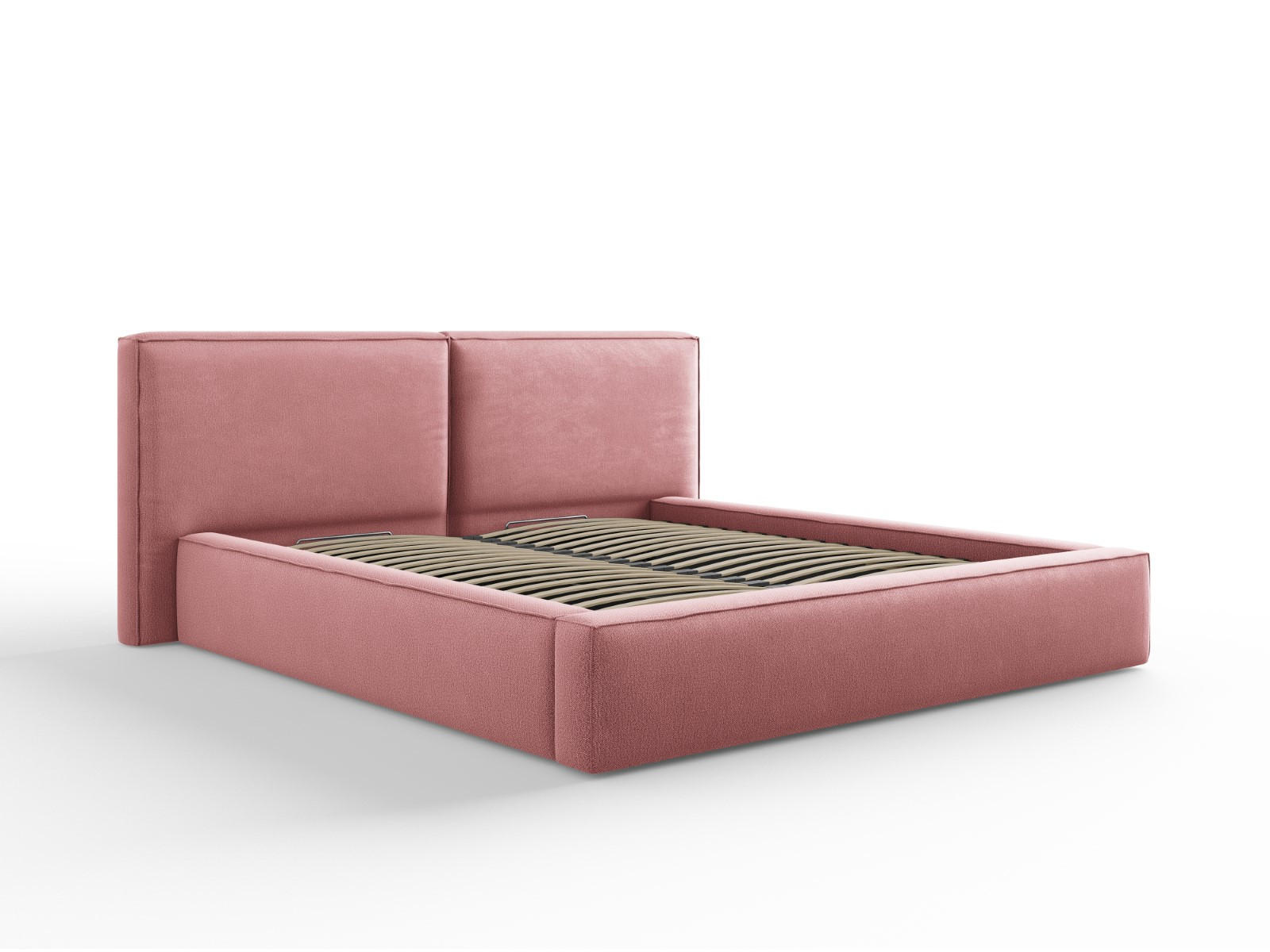 BETT mit Bettkasten und Kopfteil Jodie aus strukturiertem Stoff rosa 180x200cm - Pink, Textil (180/200cm) - Micadoni