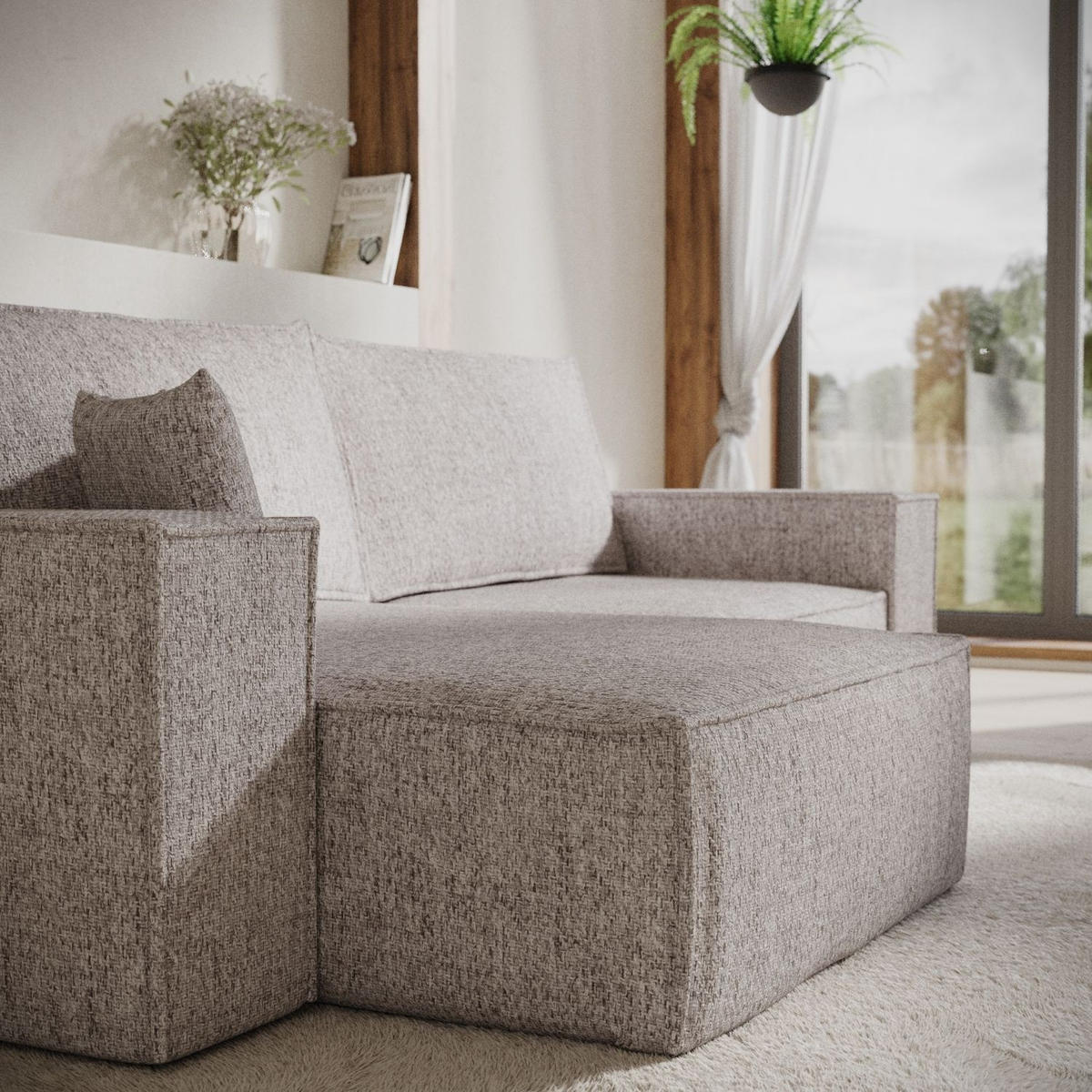 ECKSOFA CAVO mit Schlaffunktion Beige im Neve Stoff - Beige/Schwarz, Holz/Holzwerkstoff (255/148cm) - AltaBeds