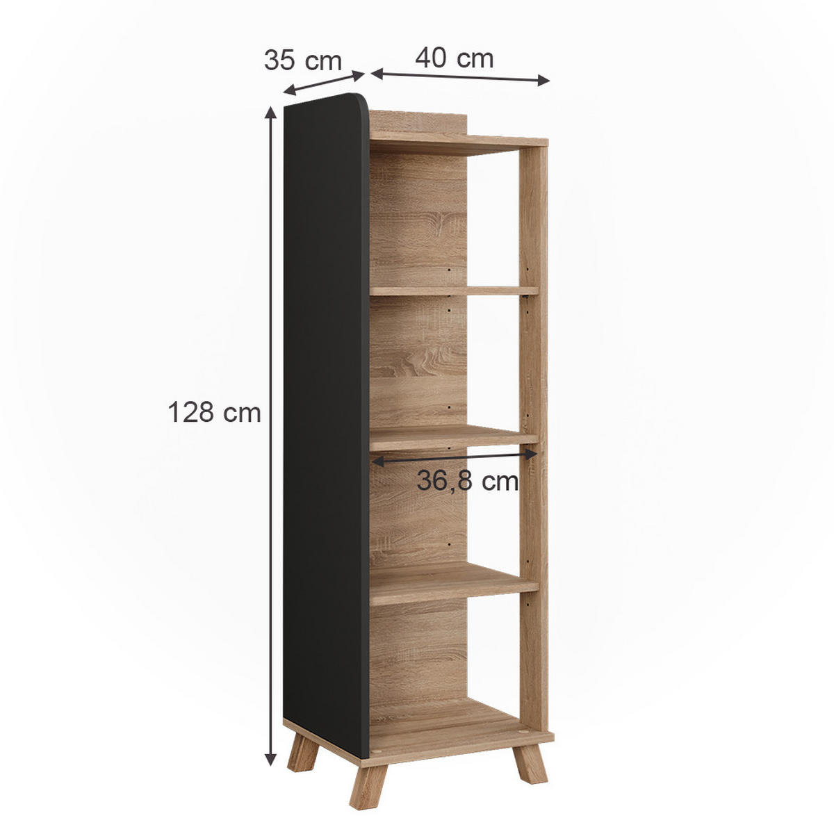 BADREGAL Karen Sonoma/Anthrazit 40 x 128 cm mit 4 Fächern - Anthrazit/Sonoma Eiche, Holzwerkstoff (40/128/35cm) - Vicco