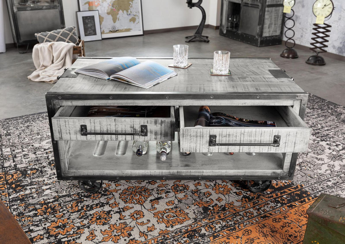 COUCHTISCH Mango 112x61x55 grau lackiert HEAVY INDUSTRY #162 - Grau, Holz (112/61/55cm) - Massivmoebel24
