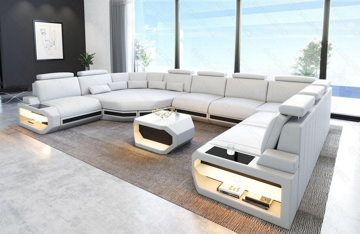 LEDERSOFA Asti L - Schwarz/Weiß, Leder (427/93/280cm) - Sofa Dreams