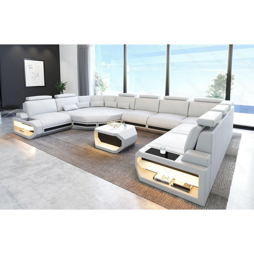 Thumbnail - Sofa Dreams Ledersofa, Weiß, Schwarz, Leder, L-Form, 427x93x280 cm, Wohnzimmer, Sofas & Couches, Wohnlandschaften, Wohnl...