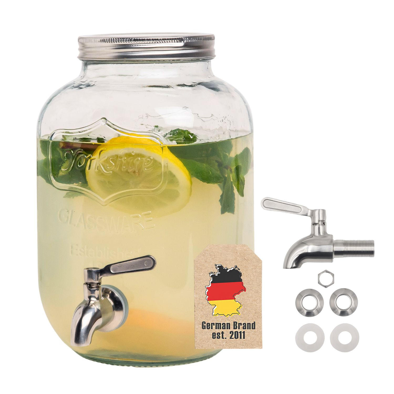GETRÄNKESPENDER 4 Liter mit Zapfhahn - Transparent, Glas (4L) - Intirilife