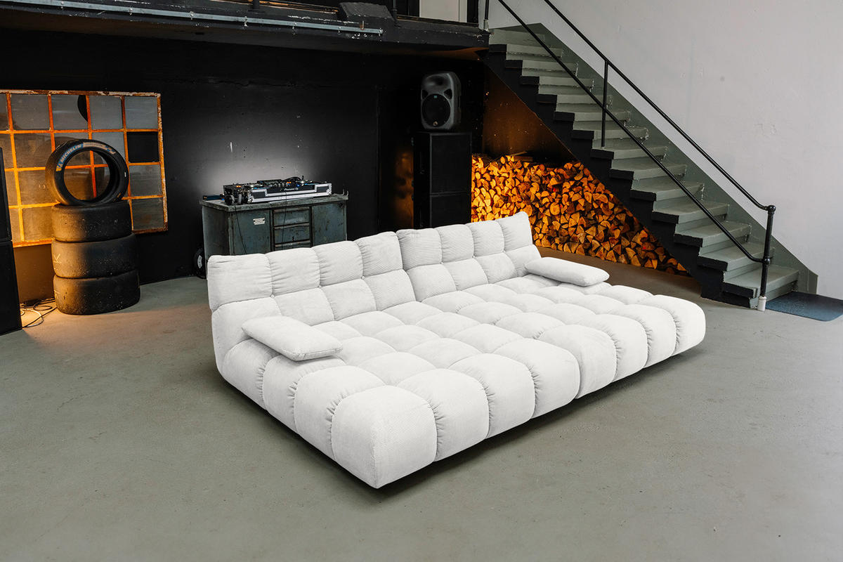 BIG SOFA VIVIEN Weiß Cord - Schwarz/Weiß, Kunststoff/Textil (296/85/178cm) - KAWOLA