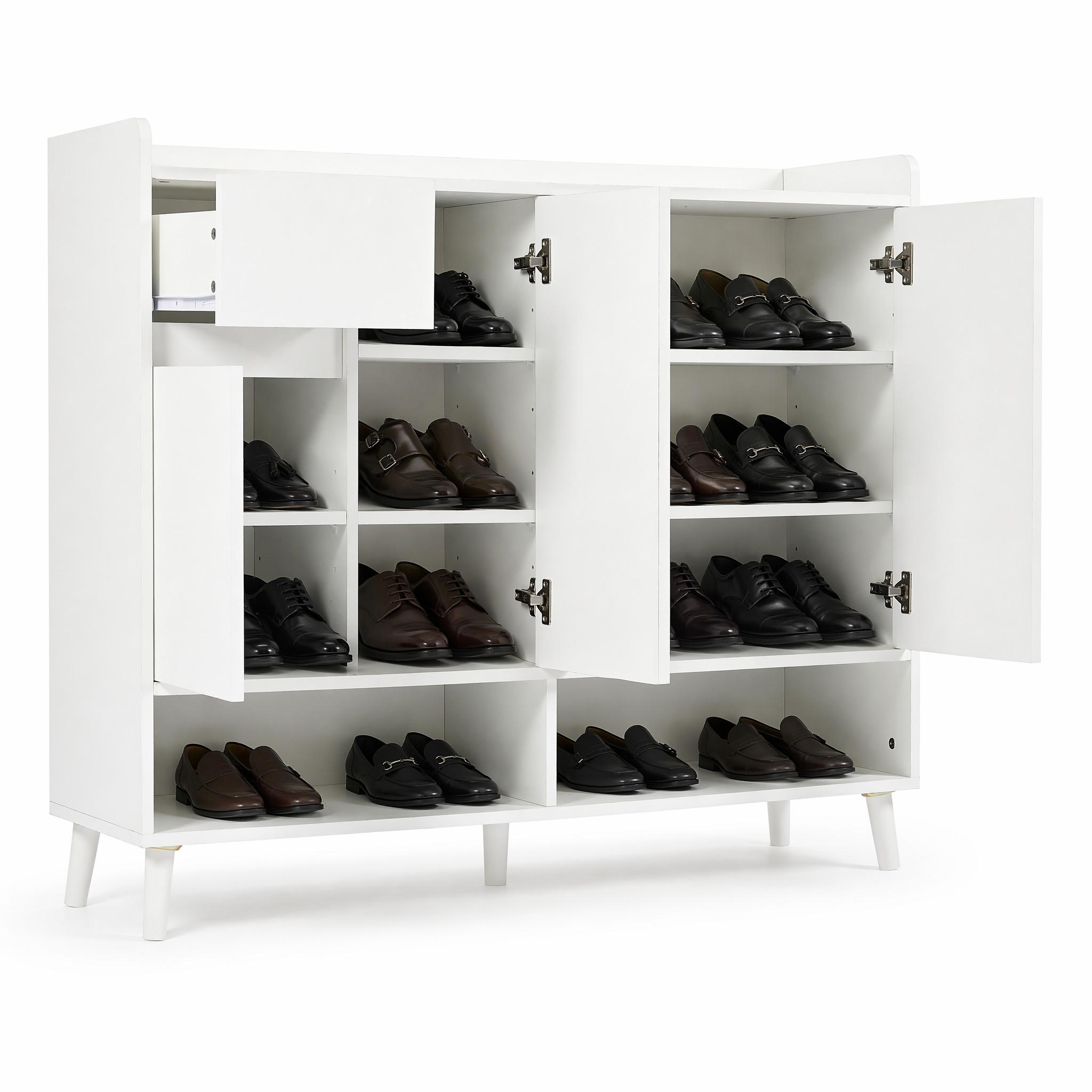 SIDEBOARD in Weiß Schuhschrank mit 4 Türen und 1 Schubladen für Esszimmer, Wohnzimmer oder Küche, B120/T35/H99cm - Weiß, Holzwerkstoff/Metall (120/99/35cm) - STILVORA