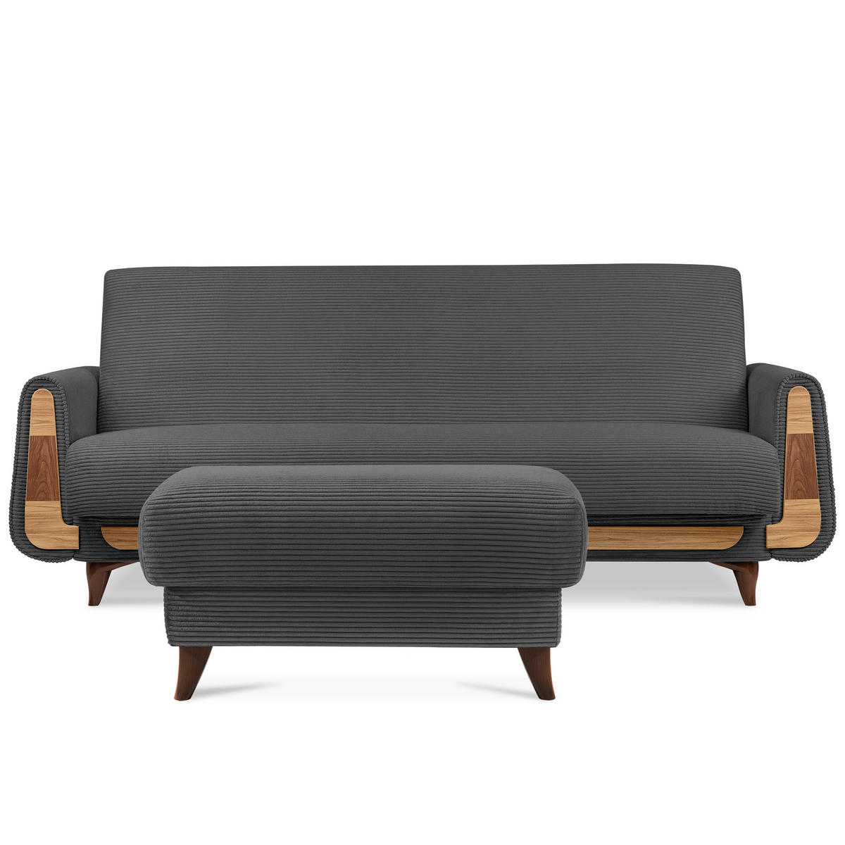 HOCKER GUSTAVO II, Dunkelgrau - Dunkelgrau/Braun, Holz/Holzwerkstoff (92/49/92cm) - KONSIMO®