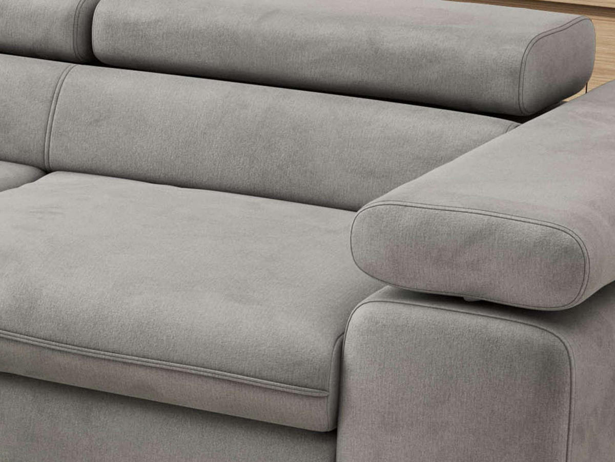 ECKSOFA PABLO L Hellgrau Velvet - Links Seite mit Visco Topper - Hellgrau/Schwarz, Textil/Metall (208/273cm) - MKS