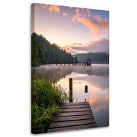 LEINWANDBILD Aussicht See Steg Natur 70x100cm - Grün, Textil (70/100cm) - Feeby