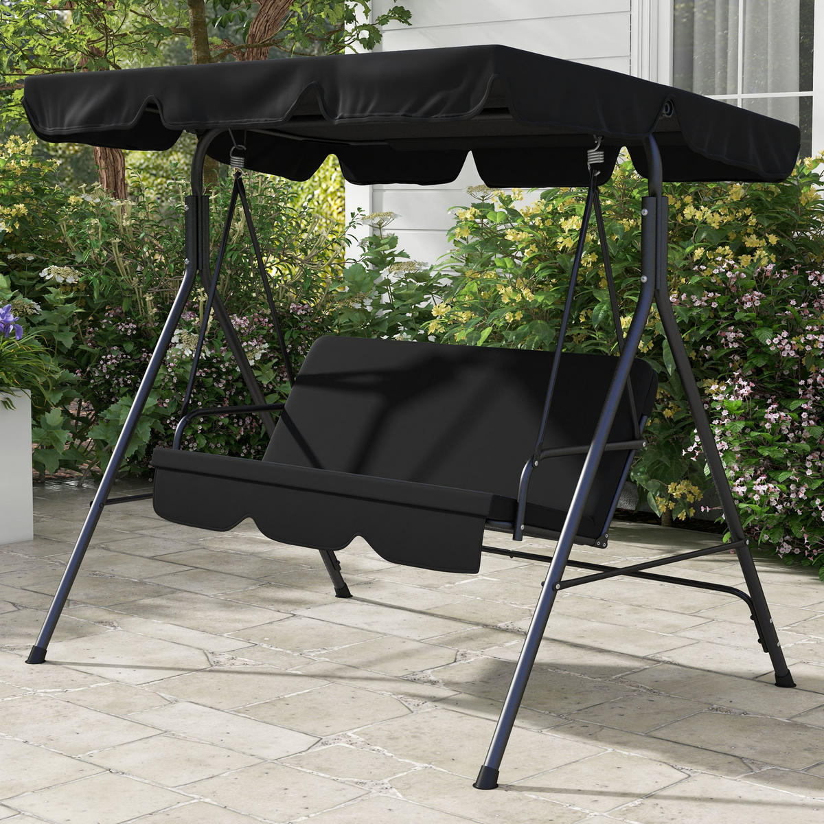 HOLLYWOODSCHAUKEL, 3-Sitzer, Stahl, Schwarz, 172 x 110 x 153 cm - Schwarz, Metall (110/153/172cm) - Outsunny