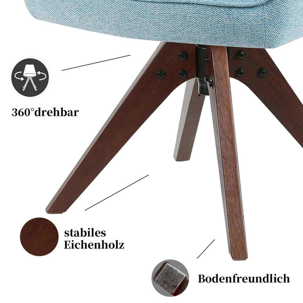 DREHSTUHL Mika-Lena 2er-Set - Nussbaumfarben/Hellblau, Eichenholz/Holz (60/87/65cm) - DUBI Möbel