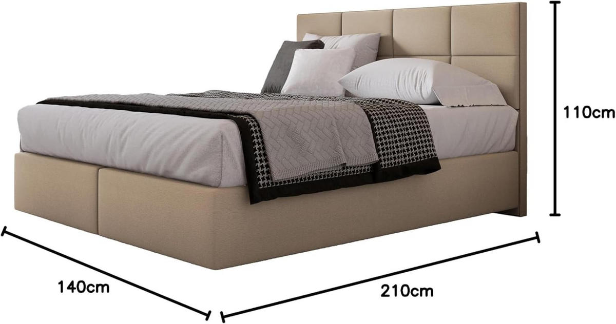 BOXBETT mit Pocket und Bonellmatratze - Mallorca - Sehr Weich Modern Bett ohne Bettkasten - 140x200 cm - Grau - Grau, Kunststoff (140/200cm) - Trada