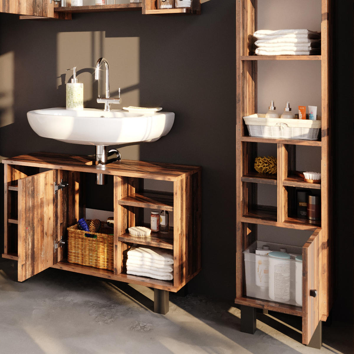 MIDISCHRANK Fynn Eiche rustikal 30 x 130.6 cm kleine Tür - Wildeiche, Holzwerkstoff (30/130.6/30cm) - Vicco