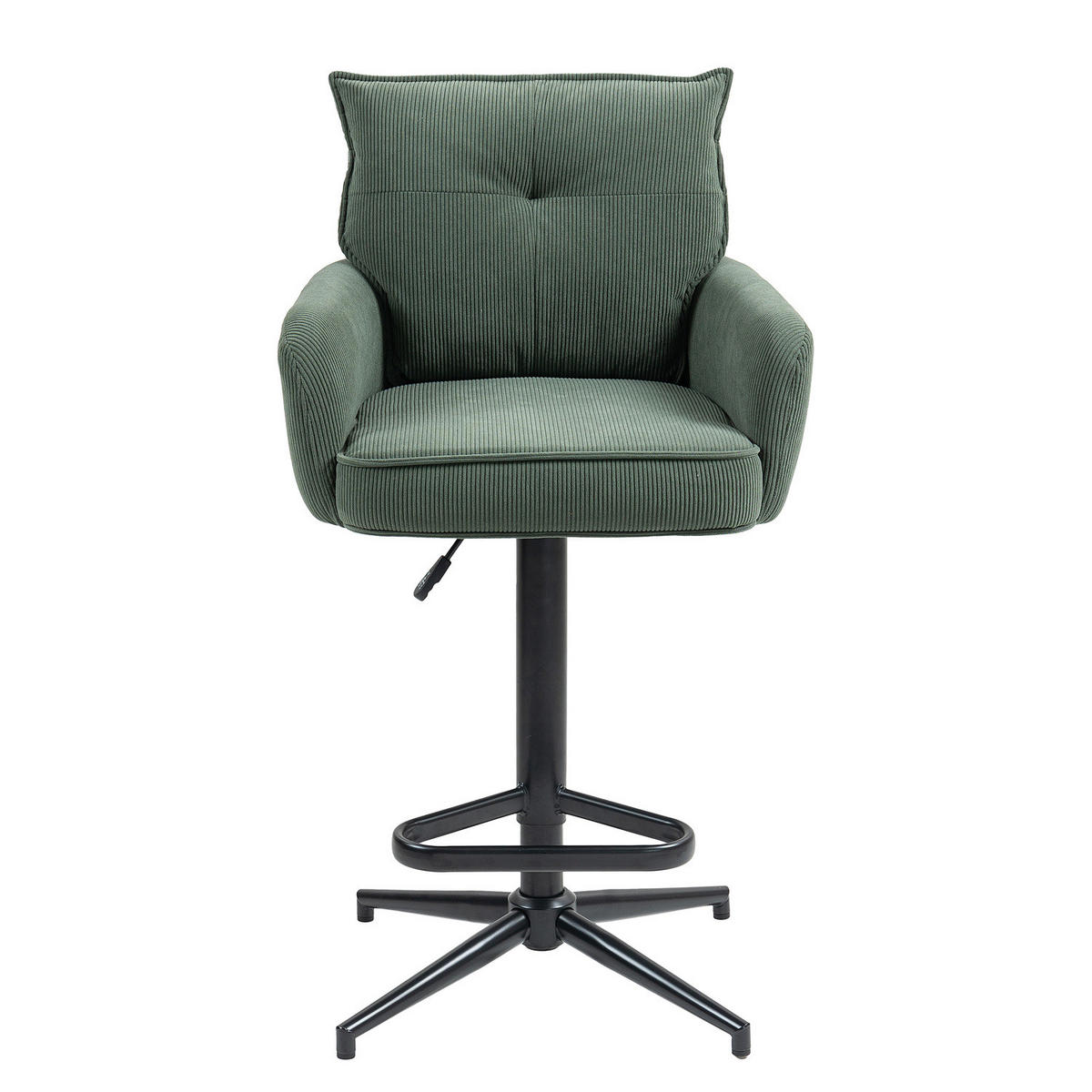BARSTUHL - 2er-Set - Höhenverstellbar - Cord / Eisen - Dunkelgrün, Textil/Metall (54/100/58cm) - home24