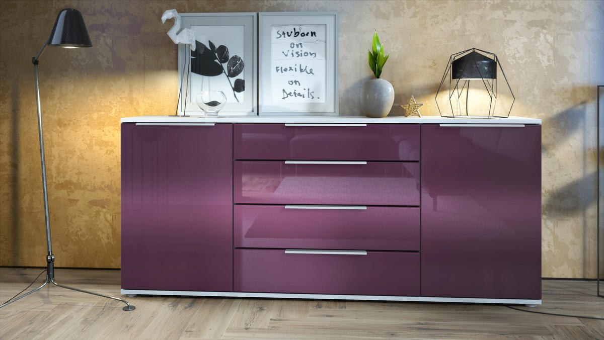SIDEBOARD Porto Brombeer Hochglanz - Brombeere, Holzwerkstoff (166.5/72.5/35cm) - Vladon