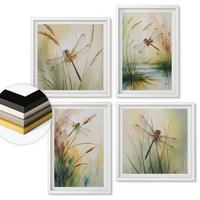 WANDBILDER 4er-Set - 50x50 cm & 40x60 cm Weißer Rahmen - Libellen im Gras, Wassermalerei - Weiß, Kunststoff (50/50cm) - ArtPrintCave