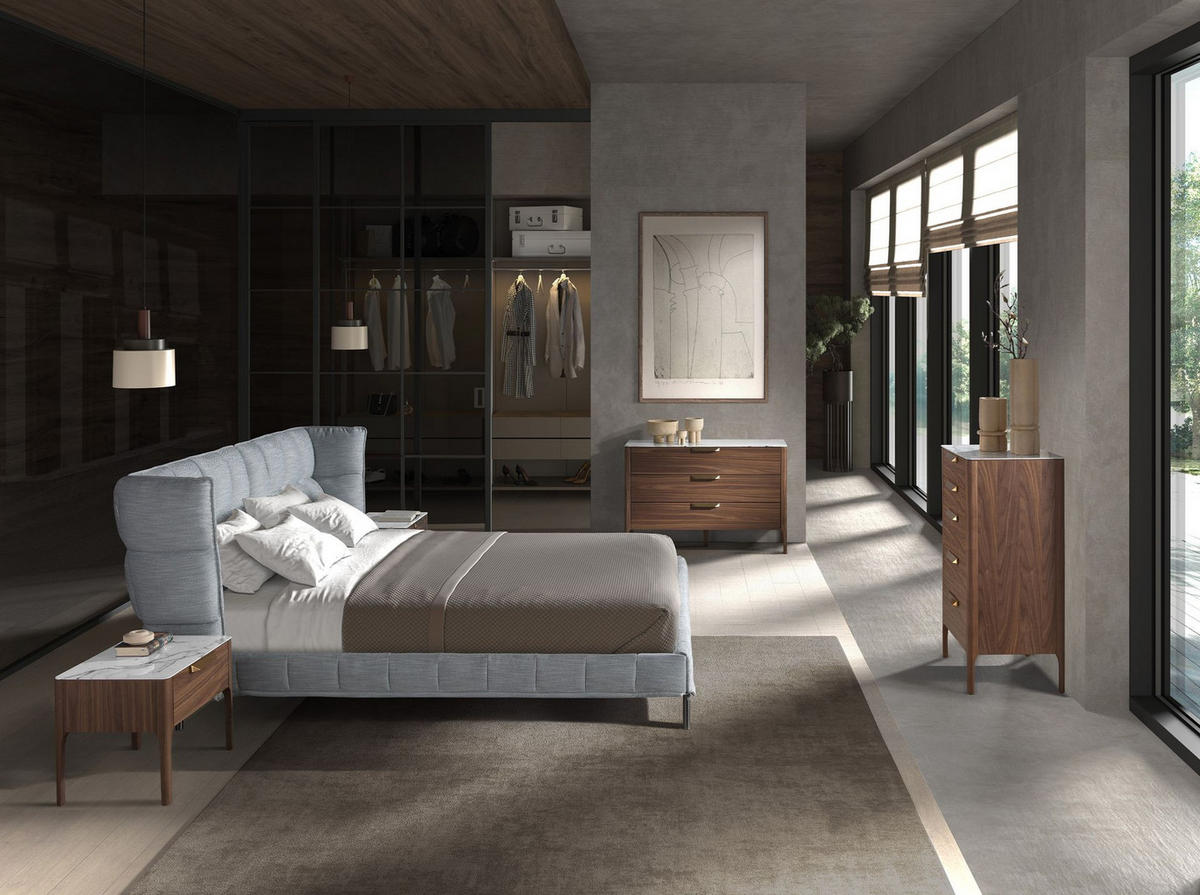 NACHTSCHRANK Nachttisch aus Nussbaumholz mit Glasplatte aus Marmorimitat und Innenbeleuchtung 55/40/44 cm - Nussbaumfarben/Weiß, Holz/Stein (55/44/40cm) - ANGEL CERDA