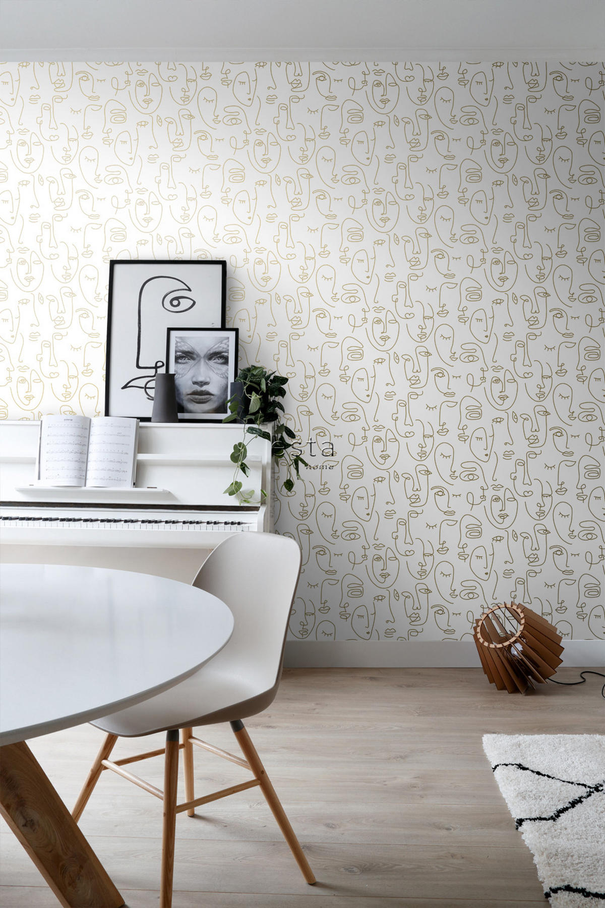 TAPETE Line Art Gesichter 53 cm x 10.05 m - Goldfarben, Papier (53/1000cm) - ESTAhome
