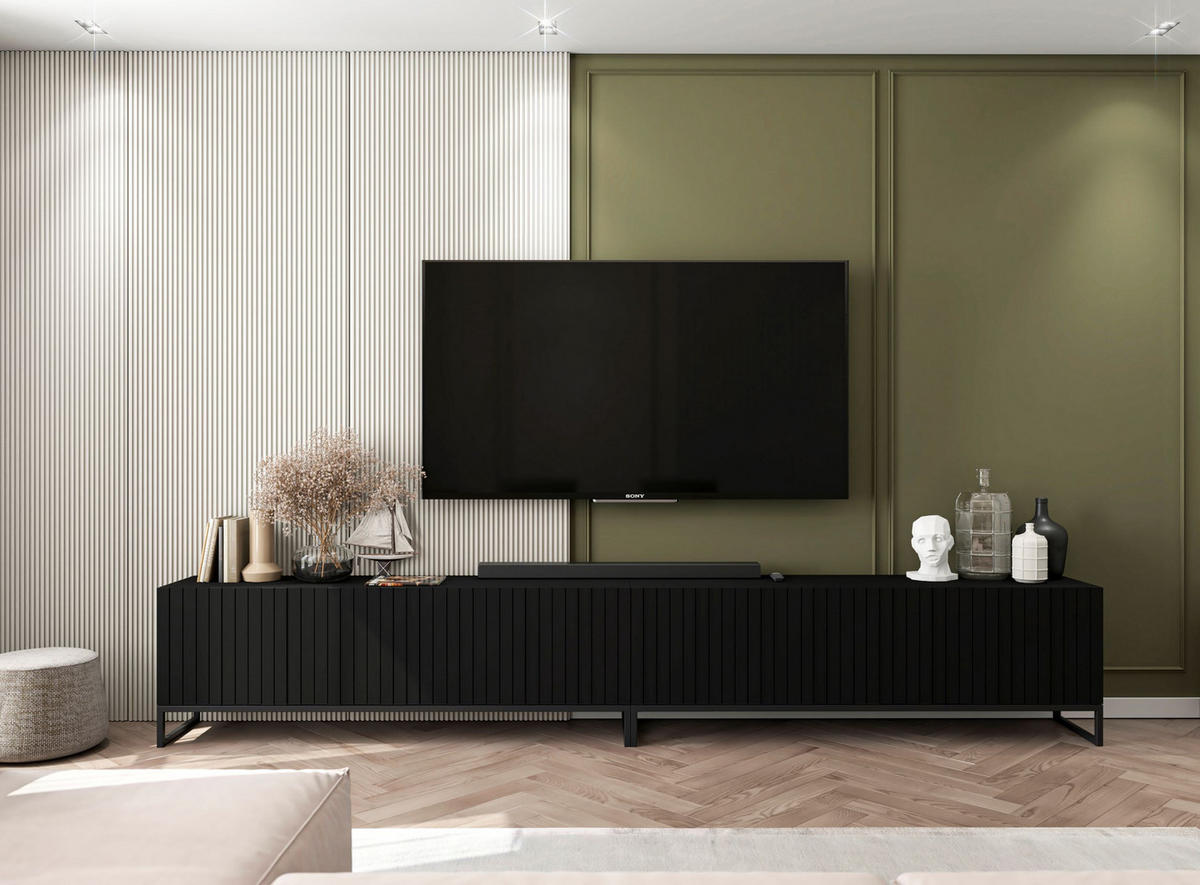 TV-SCHRANK Elpis Schwarz Matt mit Metallrahmen Glamour 150 cm - Schwarz, Holzwerkstoff/Metall (150/51.5/36.5cm) - Meble Lindner