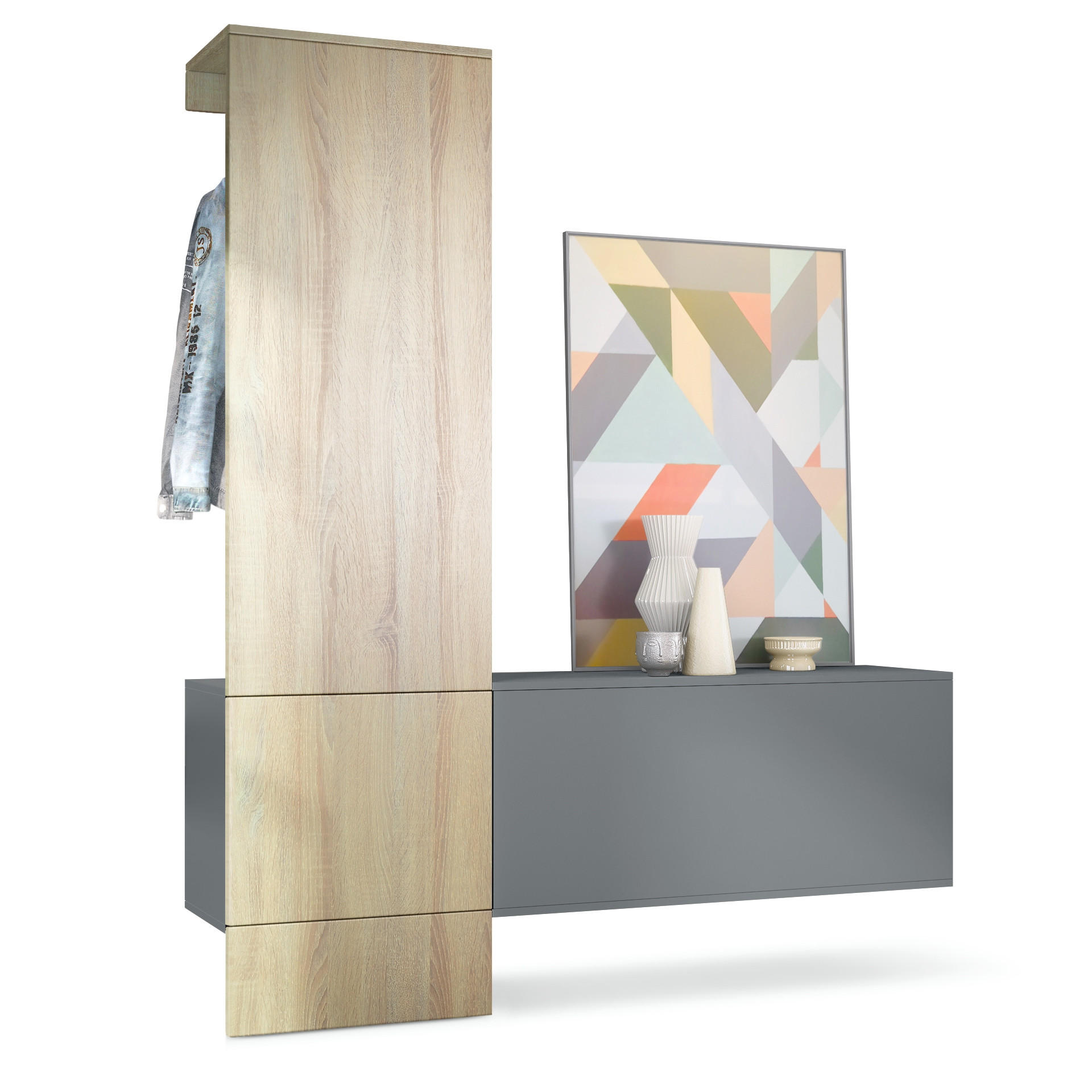GARDEROBE Carlton Paneel in Eiche sägerau - Eiche San Remo, Holzwerkstoff (156.5/193/35cm) - Vladon