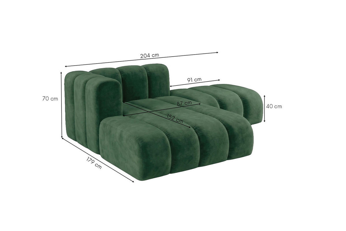 CHAISELONGUE Modulare Mit Hocker, Velvet-Stoff Riviera, Grün, Links, GRAND - Grün, Holz (204/179cm) - Kaiser Möbel