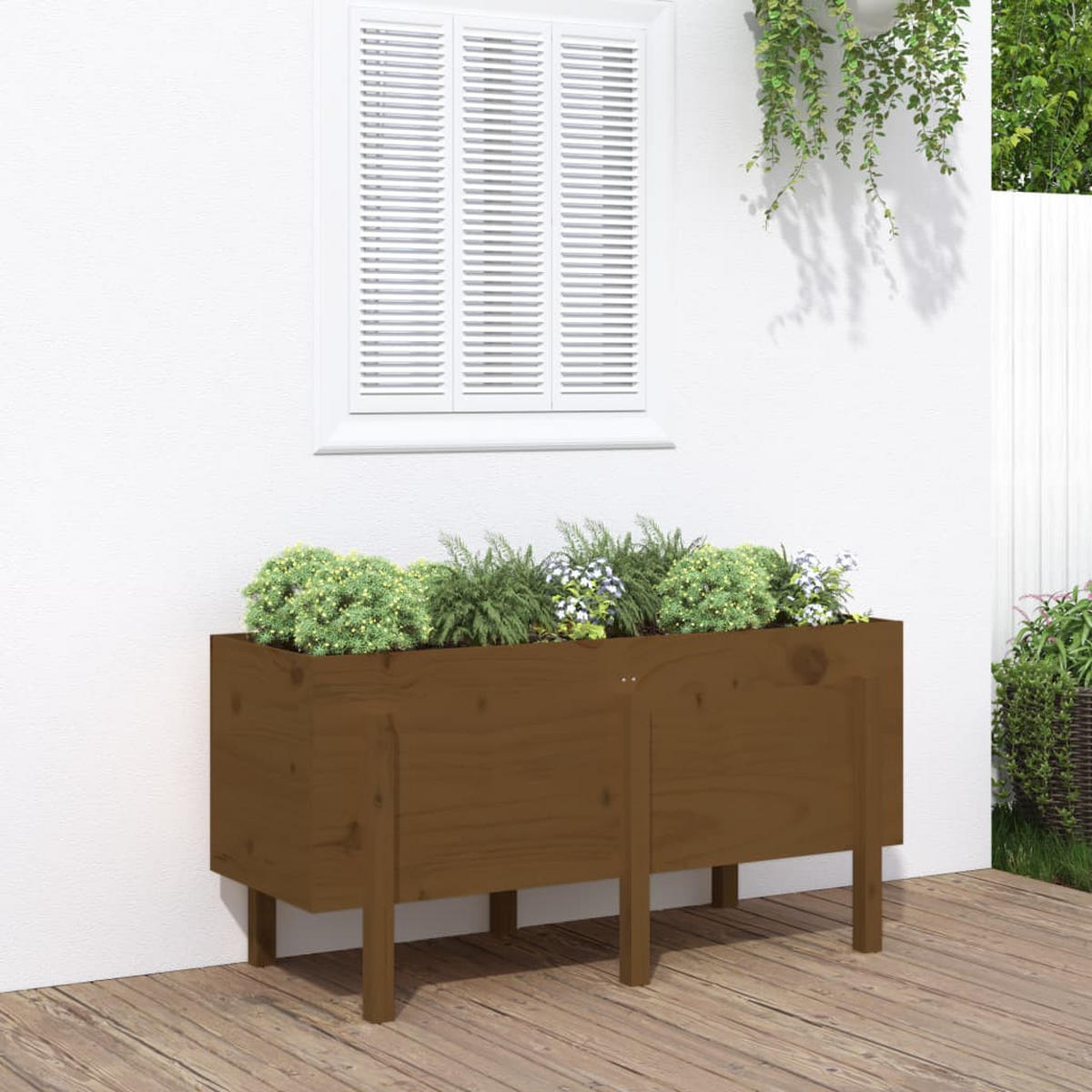HOCHBEET Honigbraun 121x50x57 cm Massivholz Kiefer - Dunkelbraun, Holz (50/57/121cm) - furnicato