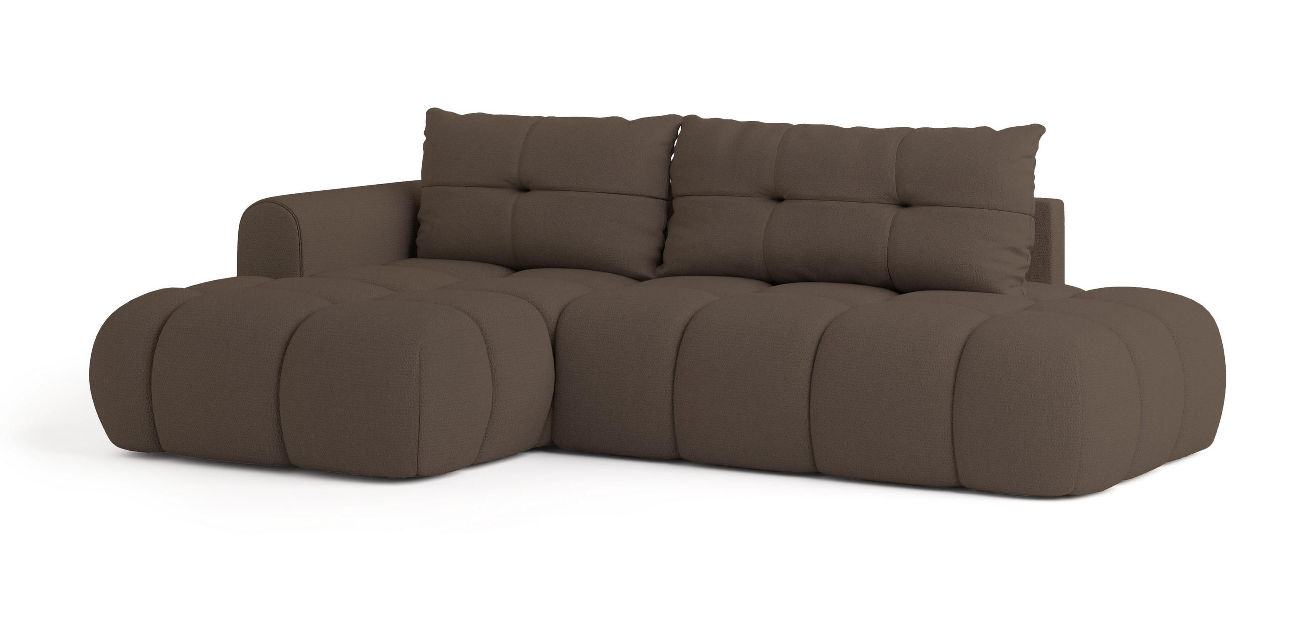 ECKSOFA FLUMA L-S Braun Geflochtener Stoff mit Schlaffunktion - Braun, Holz (279/158cm) - MASSENO