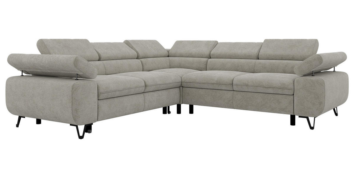 ECKSOFA QUADRO L - Hellgrau Stukture - Rechts Seite - Hellgrau/Schwarz, Textil/Metall (269/269cm) - MKS