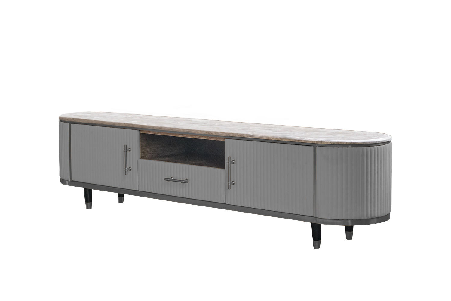 LOWBOARD MARIA Grau Kunstleder - Schwarz/Grau, Kunststoff/Metall (200/45/40cm) - KAWOLA