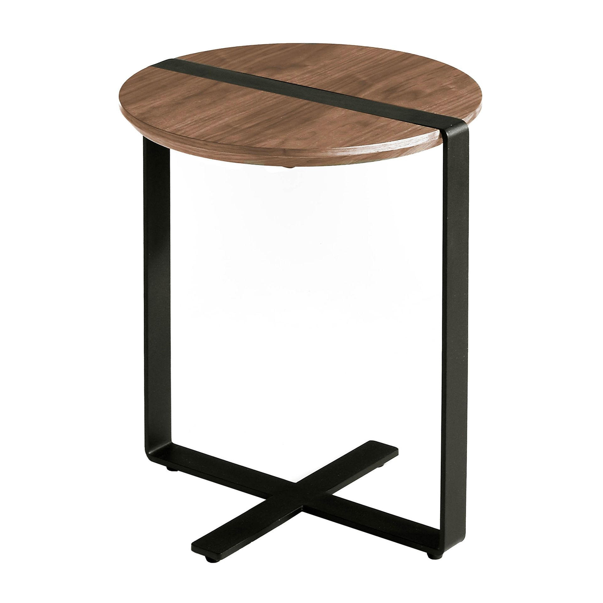 ECKTISCH Runder Nussbaum und schwarzer Stahl Ø50/52 cm - Nussbaumfarben/Walnussfarben, Holz/Holzwerkstoff (50/50/52cm) - ANGEL CERDA