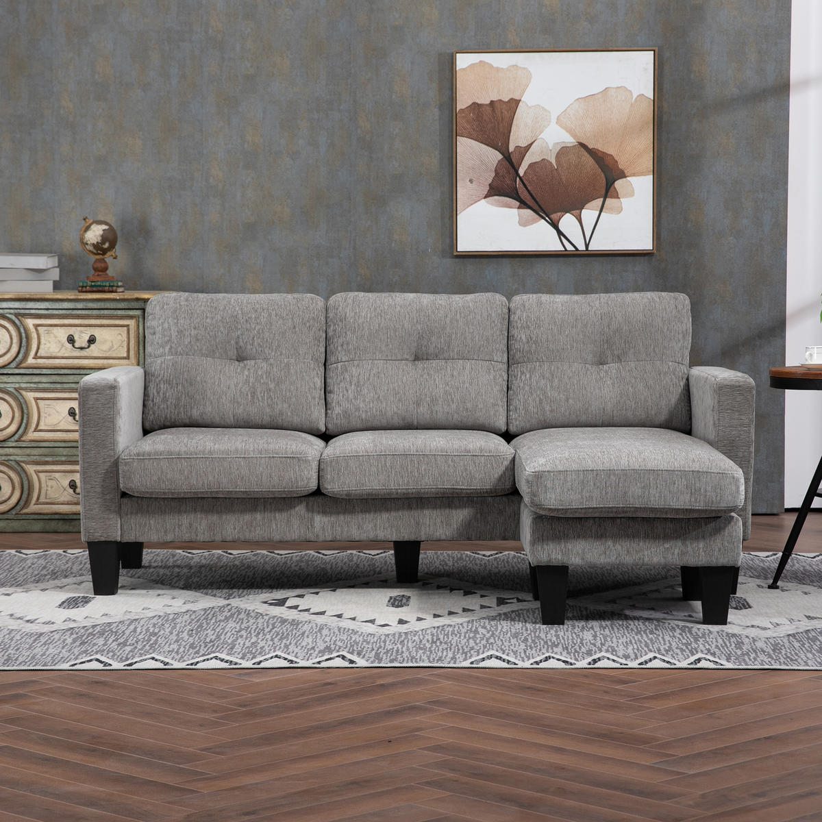 ECKSOFA, Eck-Couch mit umkehrbarer Chaiselongue, Chenille-Optik, Braun - Braun, Textil (130/186cm) - HOMCOM