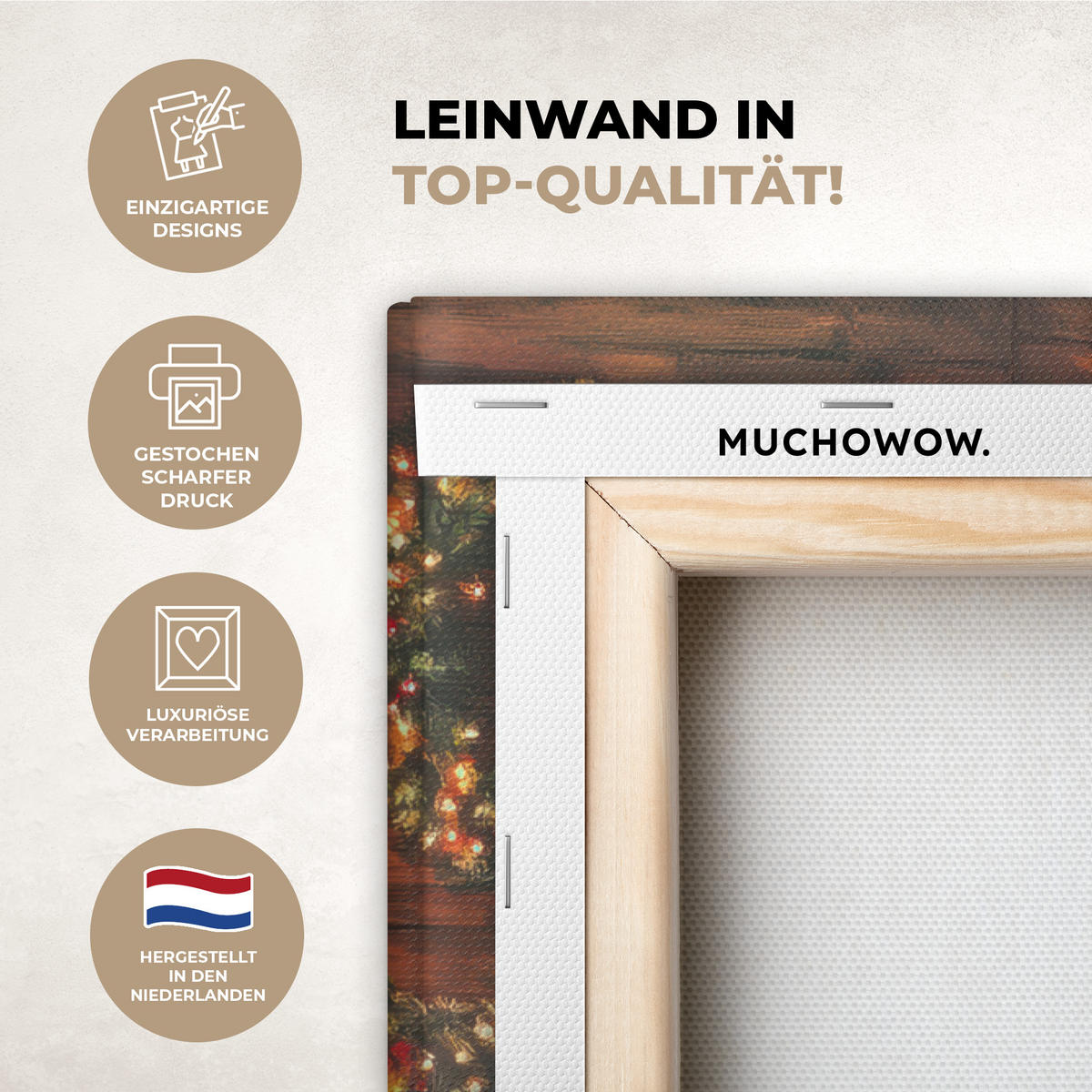 LEINWANDBILD Winter - Weihnachten - Zuhause - Kamin 60x90 cm - Bernsteinfarben, Textil (60/90cm) - MuchoWow