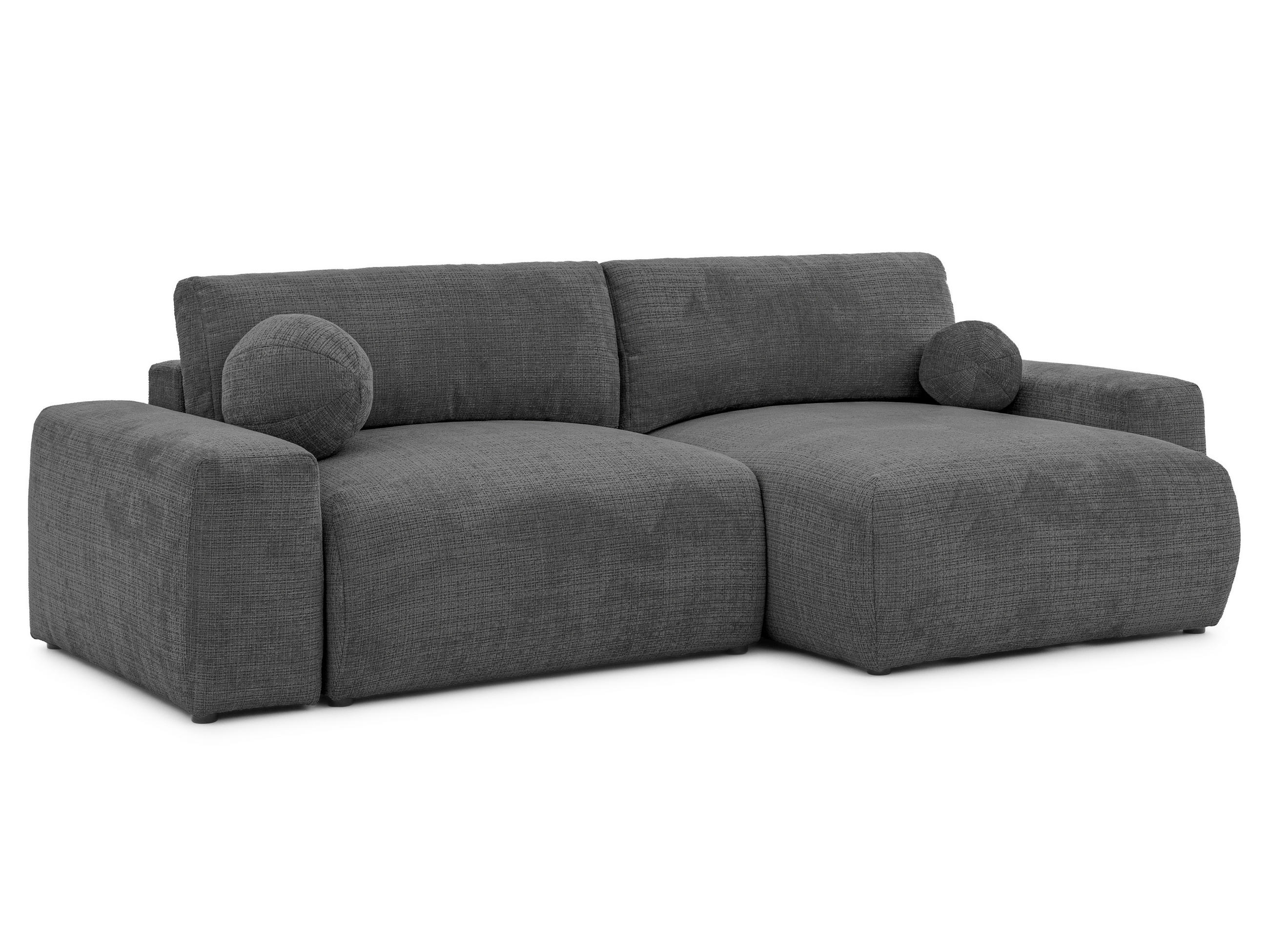 ECKSOFA Puffy mit Schlaffunktion und Bettkasten - besonders weich und puffig aus Grau Chenille-Stoff - Ottomane rechts - Schwarz/Grau, Holz/Kunststoff (266/138cm) - S-Style Möbel