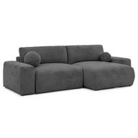 ECKSOFA Puffy mit Schlaffunktion und Bettkasten - besonders weich und puffig aus Grau Chenille-Stoff - Ottomane rechts - Schwarz/Grau, Holz/Kunststoff (266/138cm) - S-Style Möbel
