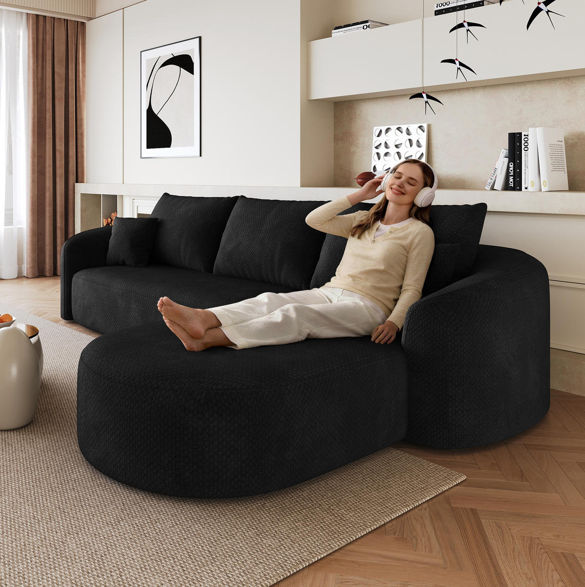 ECKSOFA 266/168/85 cm schwarz aus Stoff ohne Montage - Schwarz, Textil (168/266cm) - OKWISH