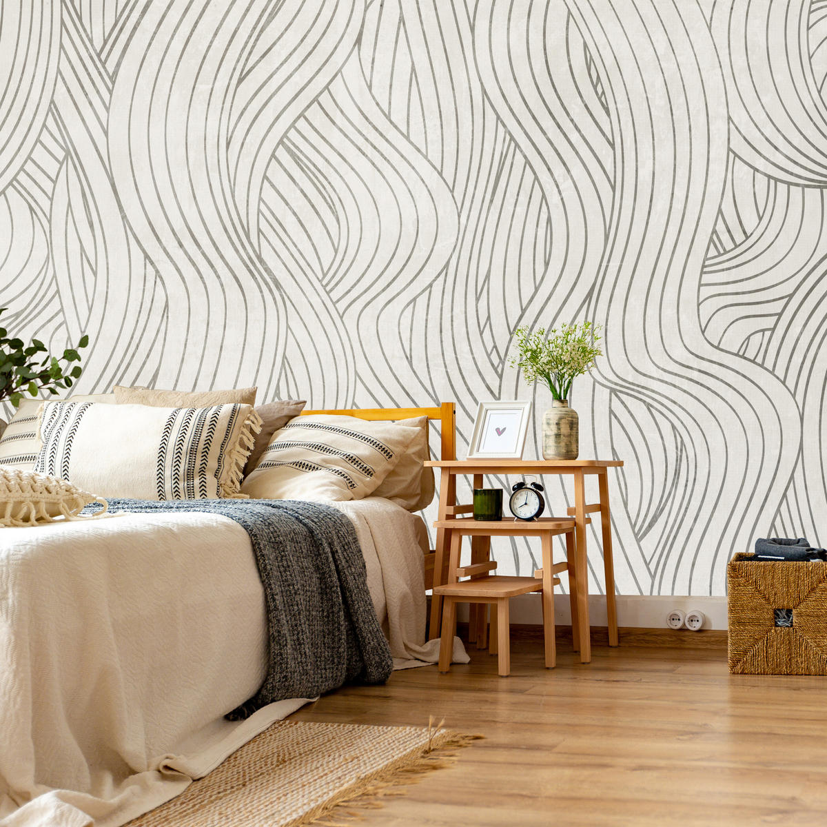 FOTOTAPETE für Schlafzimmer Abstraktion Wellenmuster 400x280 - Beige/Grau, Papier (400/280cm) - Muralo