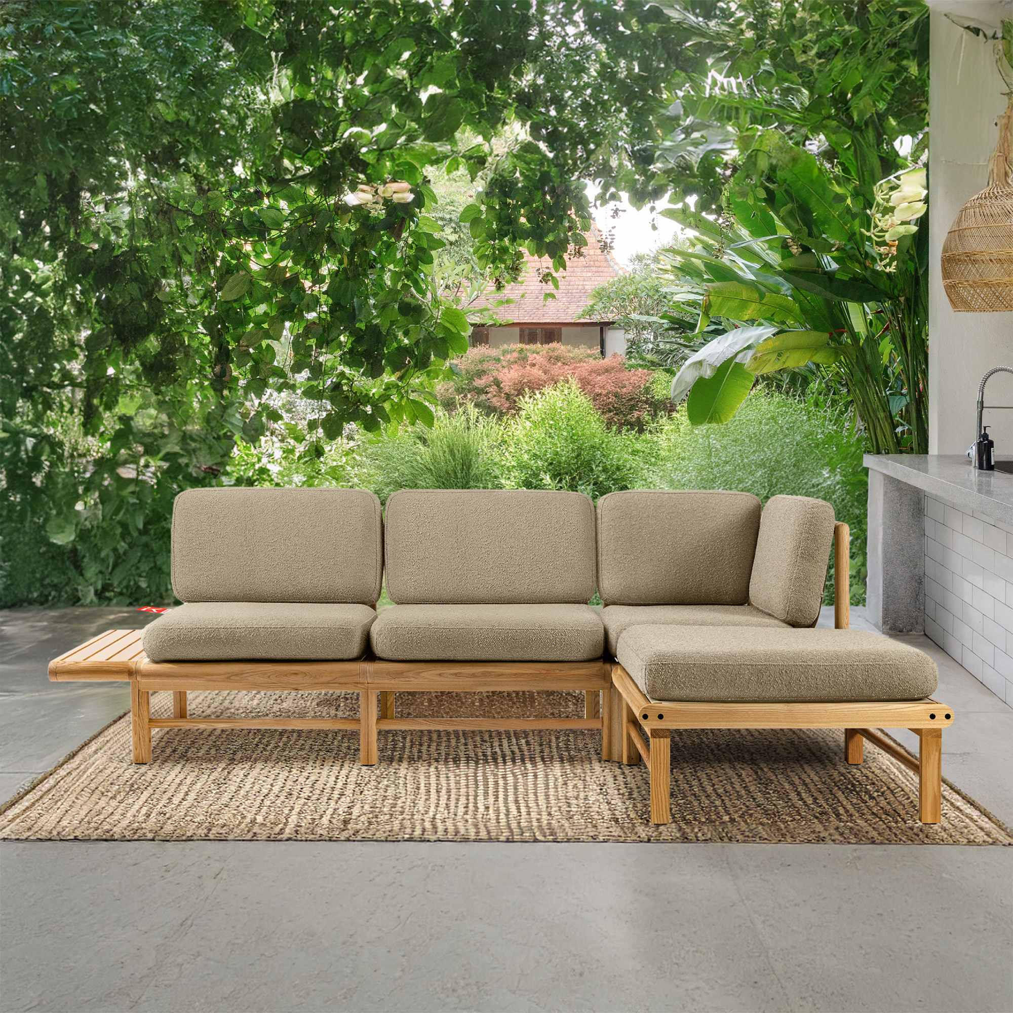 LOUNGESOFA ATREDA rechts - Beige, Holz/Textil (245/74/150cm) - KONSIMO®