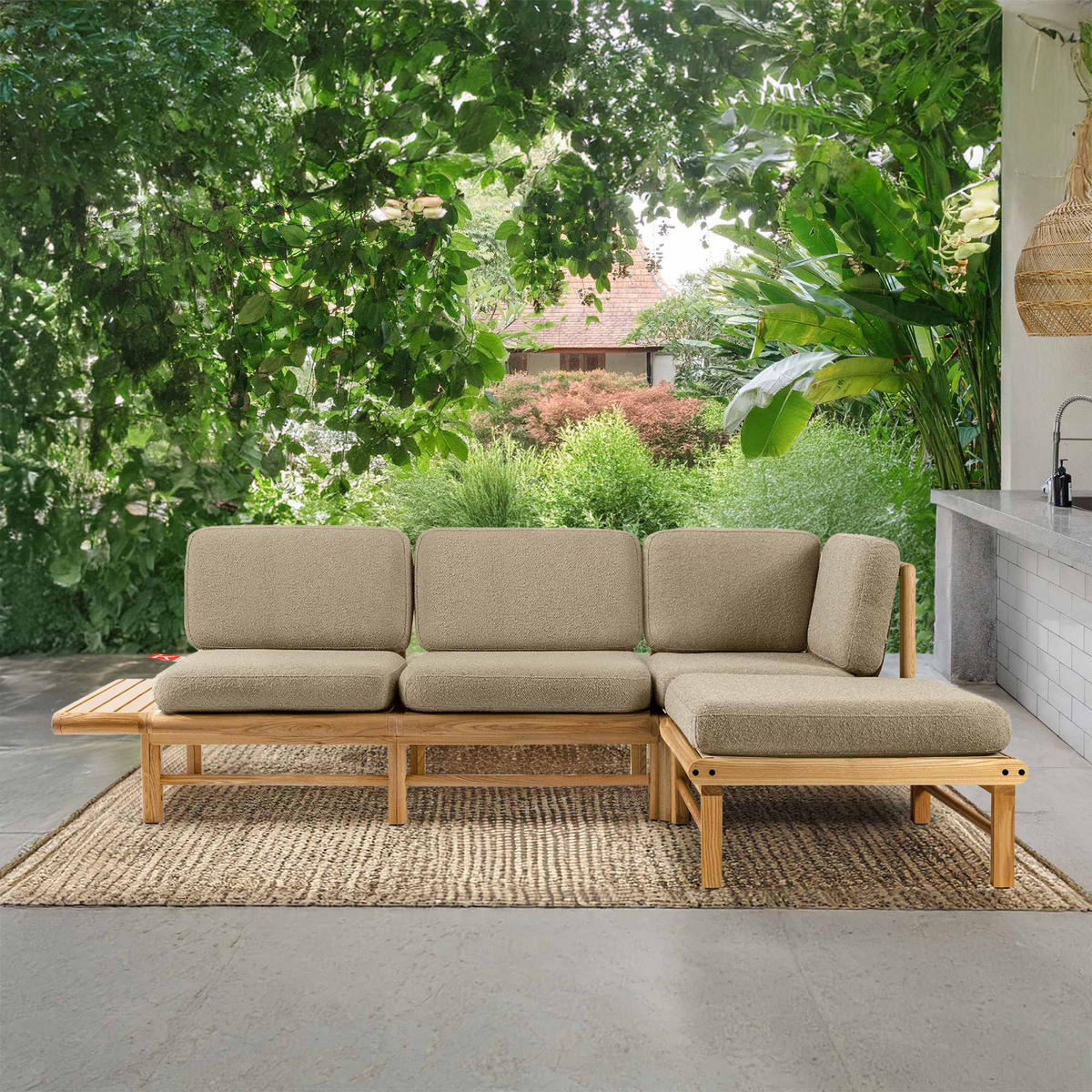 LOUNGESOFA ATREDA rechts - Beige, Holz/Textil (245/74/150cm) - KONSIMO®