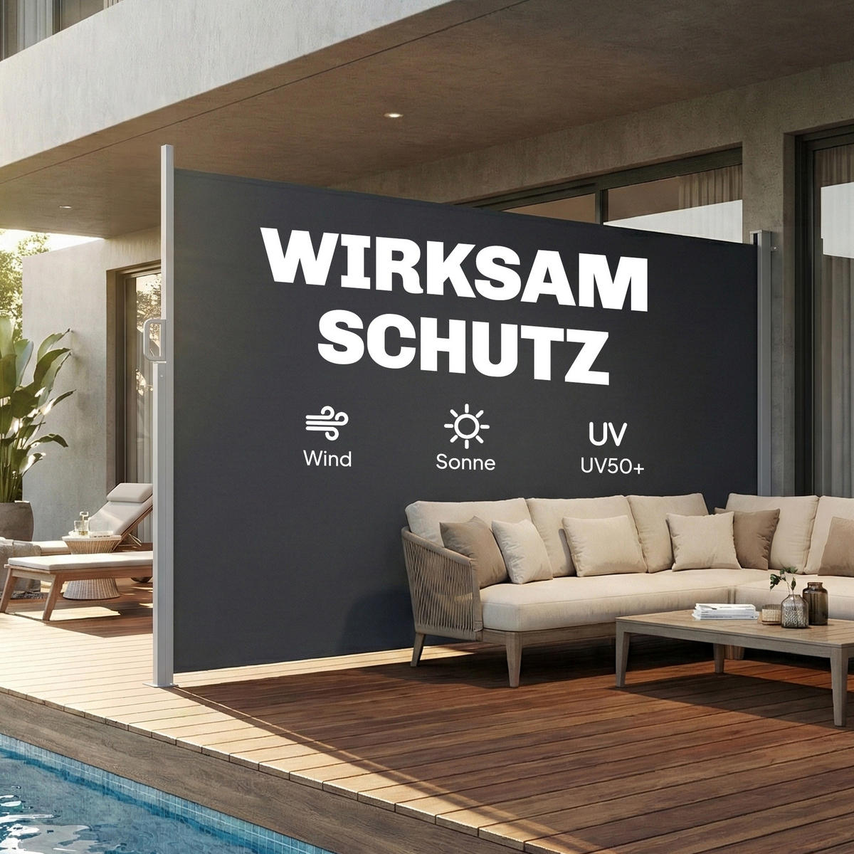 SEITENMARKISE DE-07470 Sichtschutz, wasserabweisend UV50+ Dunkelgrau - Dunkelgrau, Textil/Metall (5/185/420cm) - ComfortXL