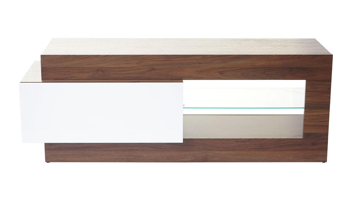 TV-RACK Walnuss Dekor, Hochglanz Reinweiß - Weiß Hochglanz/Walnussfarben, Holzwerkstoff (150/55/47cm) - MCW