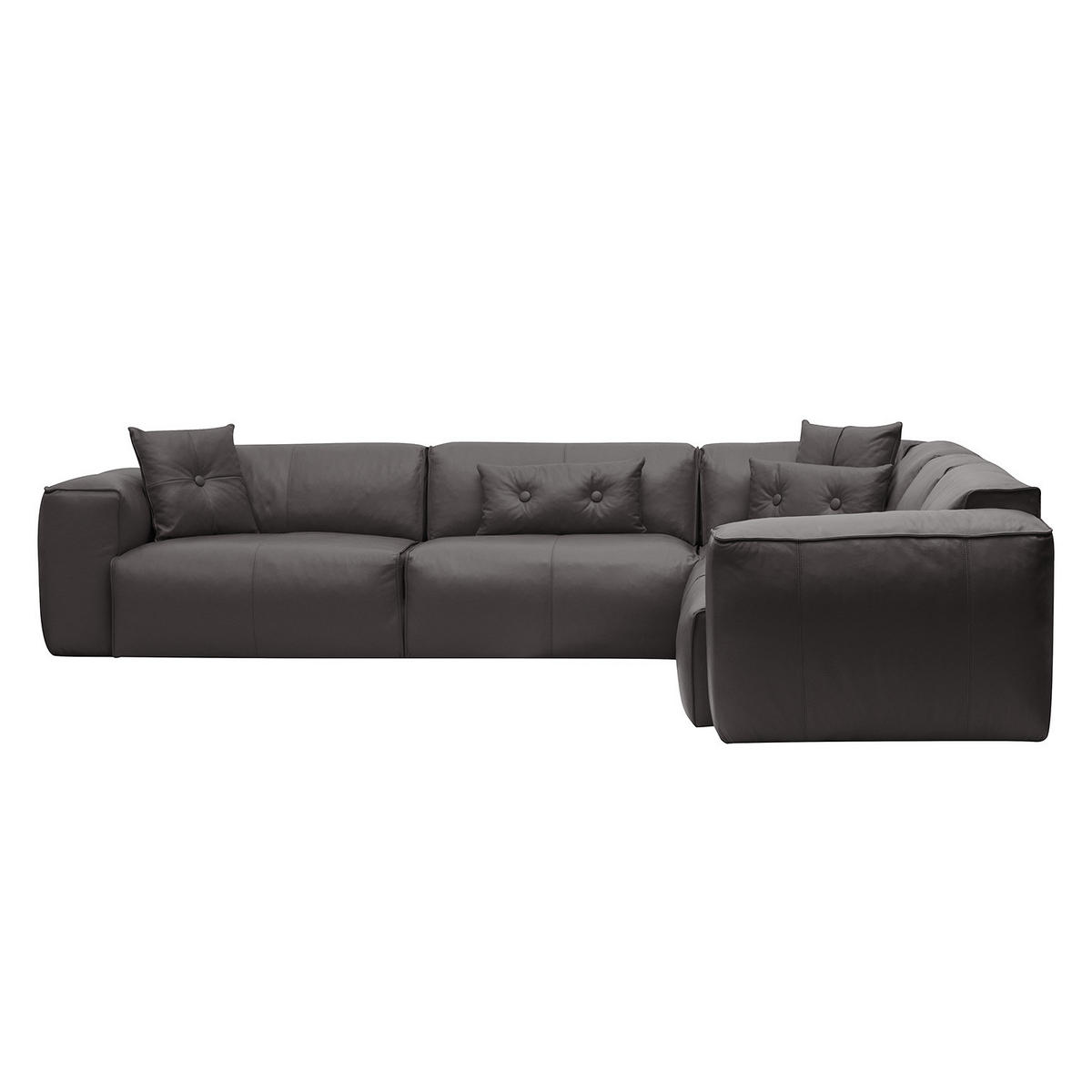 ECKSOFA mit Rundecke - Schwarz/Grau, Leder/Kunststoff (325/260cm) - home24