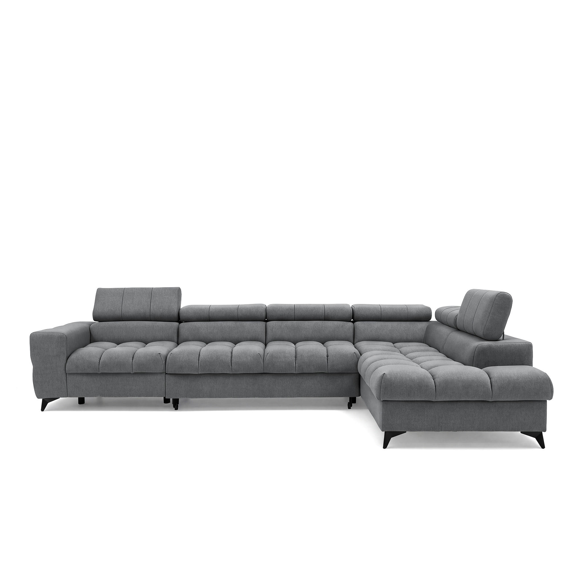 ECKSOFA PUDDING MAXI L Rechts mit Schlaffunktion 125x195 Velours Dunkelgrau - Dunkelgrau/Schwarz, Holz/Textil (350/203cm) - Muffo
